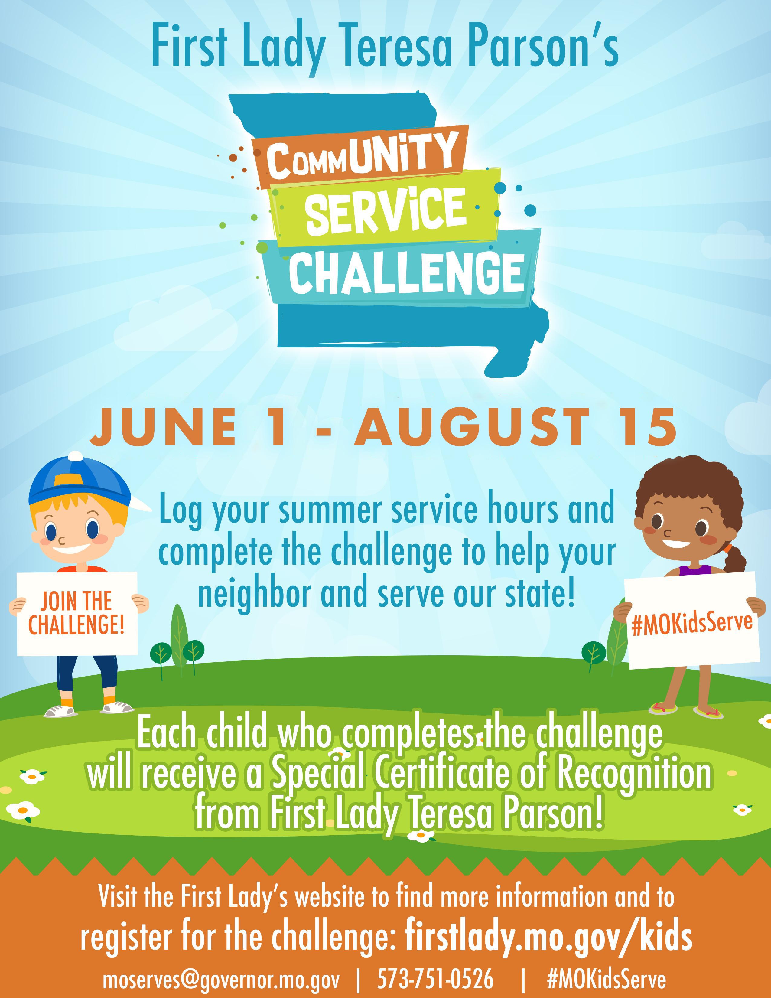 First Lady Teresa Parson's CommUNITY Service Challenge flyer